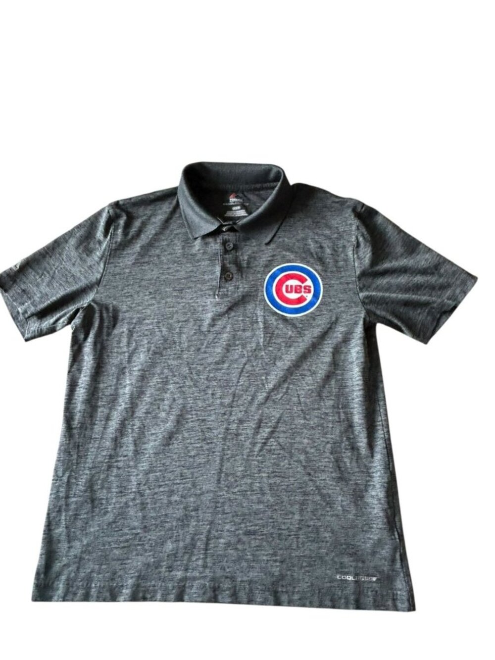 CUBS Baseball Majestic Cool Base Polo Pullover Shirt Size M Gray Blue Red Collar
